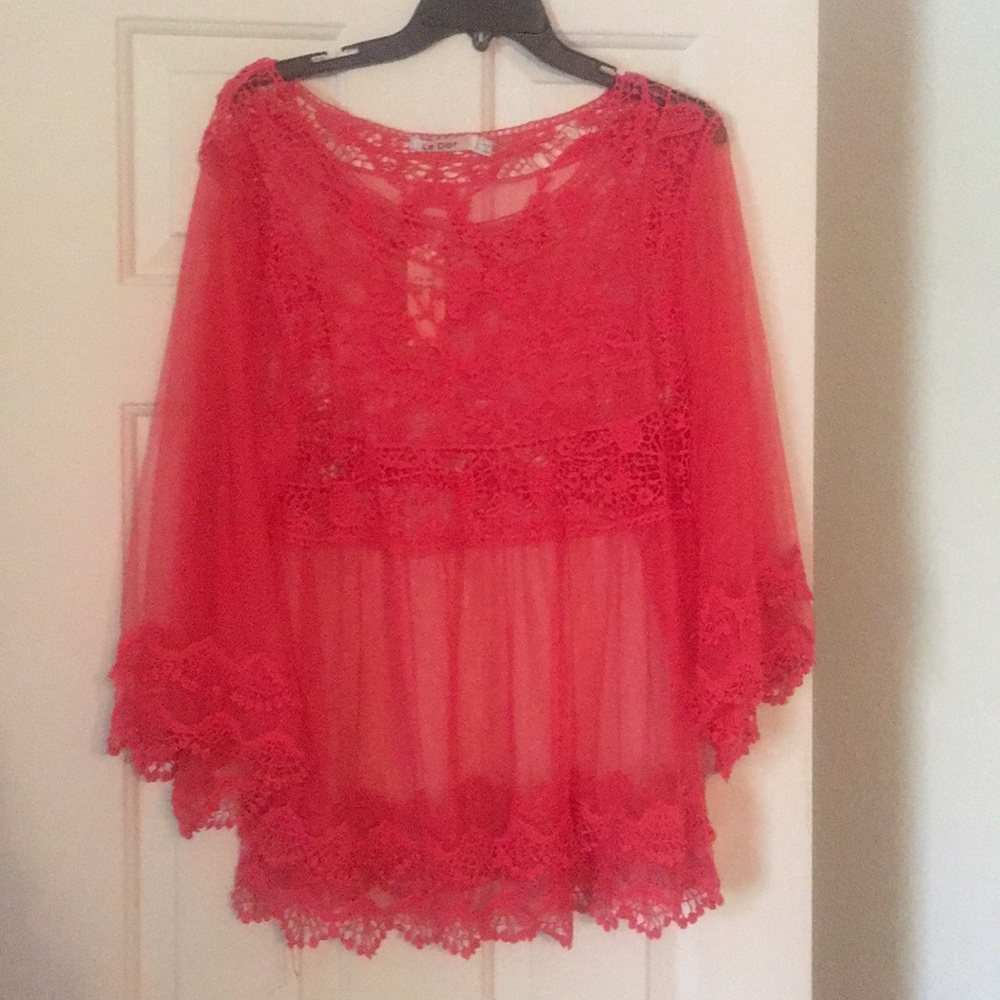 Sheer tunic with lace detail